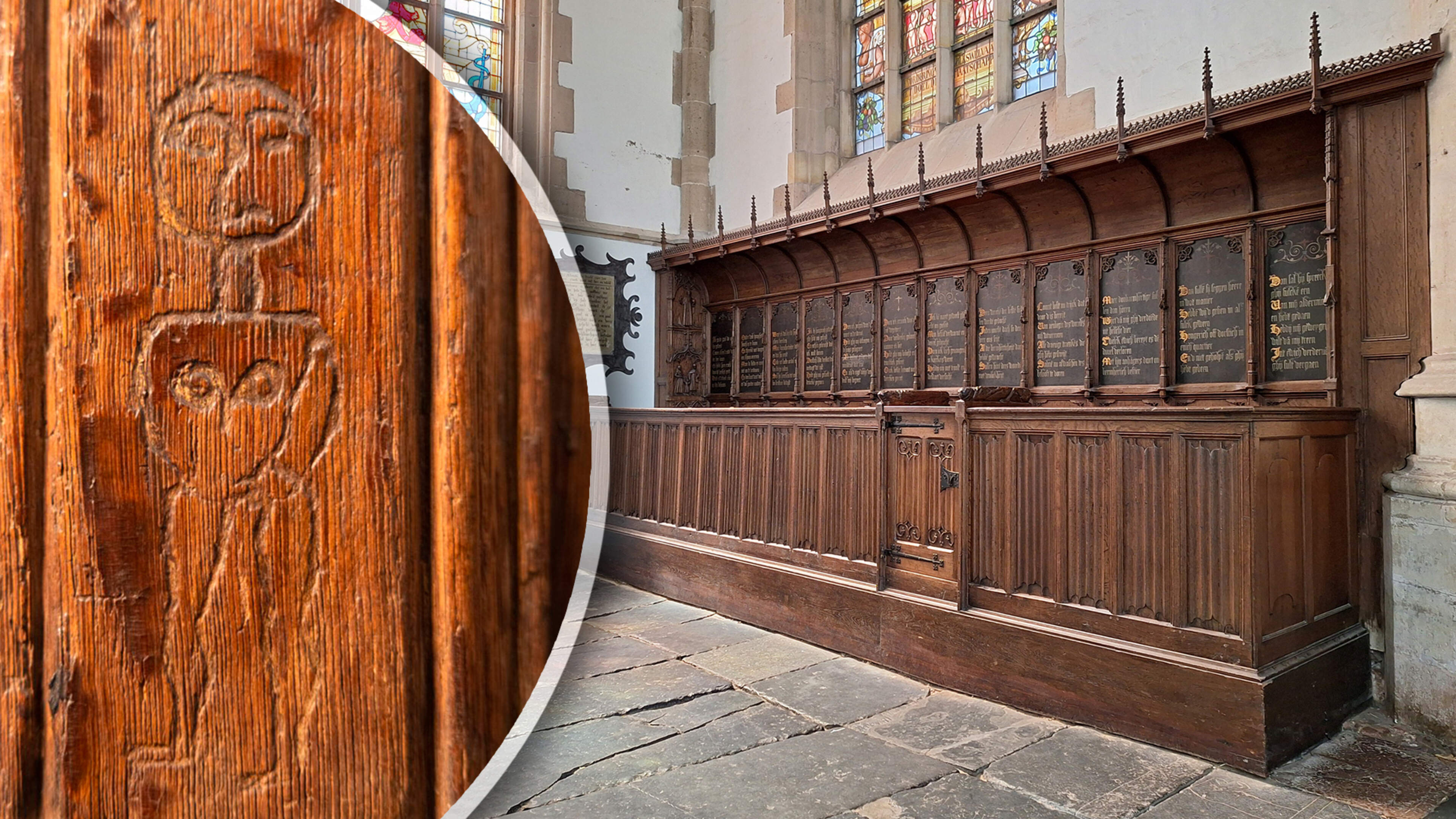 Eeuwenoude graffiti op monumentale Haarlemse ’broodbank’: was naakte dame met kaal hoofd een heks of een hoer?